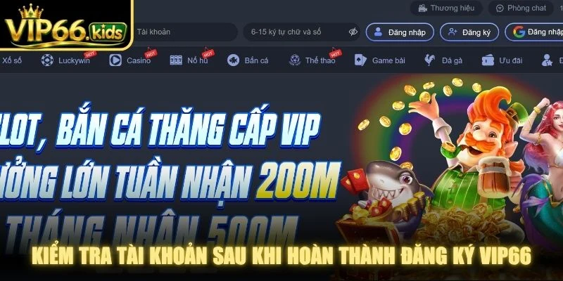 Kiểm tra tài khoản sau khi hoàn thành đăng ký VIP66